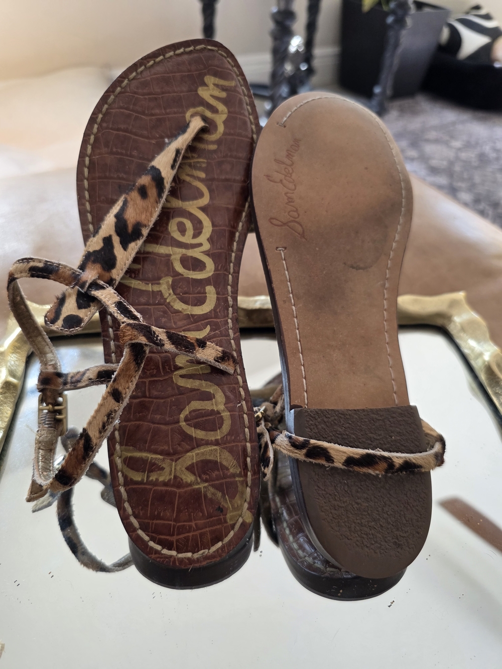 Sam Edelman Leopard Print Strappy Flat Sandals - Brown/Leopard